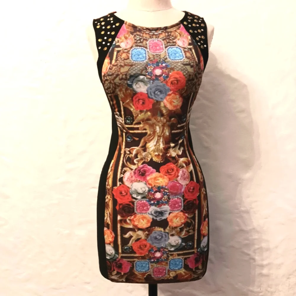 Vintage Y2K Cherubs, roses, & jewels dress with studs. Small. Body Central